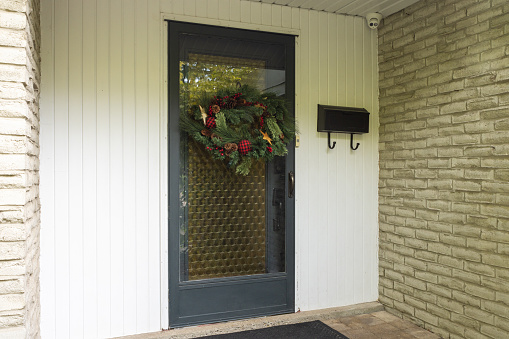 Front Door of a House With a Christmas Wreath
