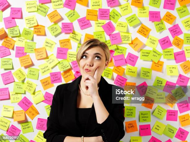 Business Women Thinking Stock Photo - Download Image Now - Adhesive Note, Reminder, Women