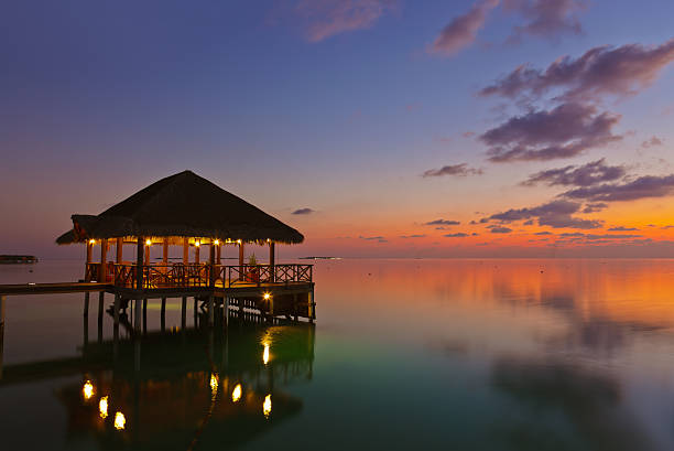 istock Water cafe at sunset - Maldives 168720730