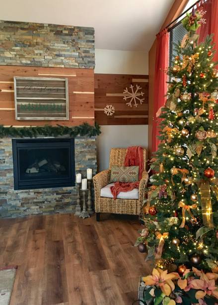 istock Christmas Living Room with Fireplace and Tree 1687208613