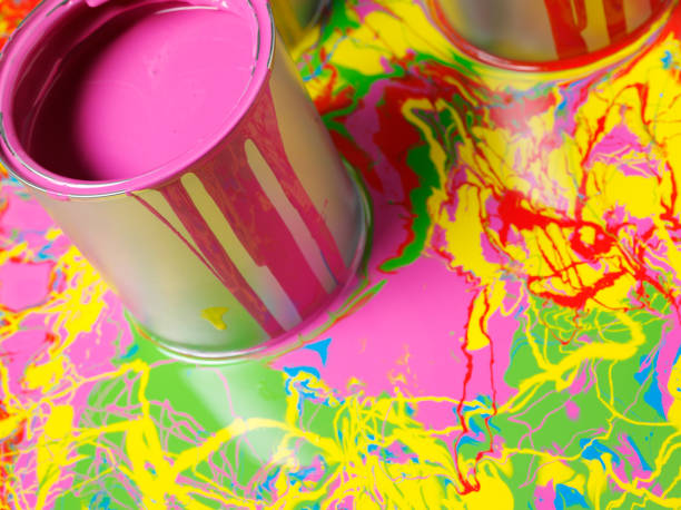 istock Tin of Pink Paint on a Coloured Painted Background 168720980