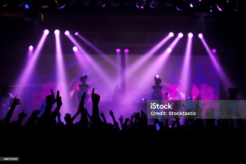 Fun Concert Party People having fun at a concert with party lights Purple Stock Photo