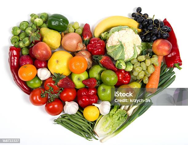 Vegetables And Fruits Stock Photo - Download Image Now - Heart Shape, Vegetable, Fruit