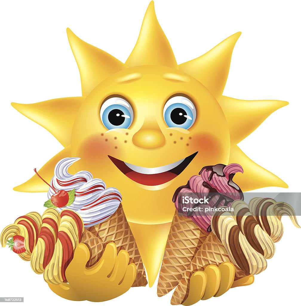 Funny sun with delicious ice creams Funny sun with delicious ice creams. Contains transparent objects. EPS10. Sun stock vector
