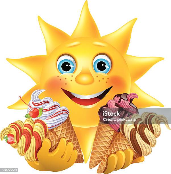 Funny Sun With Delicious Ice Creams Stock Illustration - Download Image Now - Sun, Sunlight, Blue