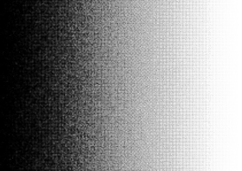 Grainy grunge stippled black half tone vector dots gradient textured pattern on white background