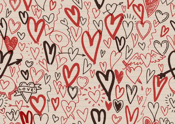 Vector illustration of Love hearts doodles and drawings