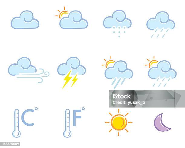 Погода Icon Color Set — стоковая векторная графика и другие изображения на тему Без людей - Без людей, Буря, Векторная графика