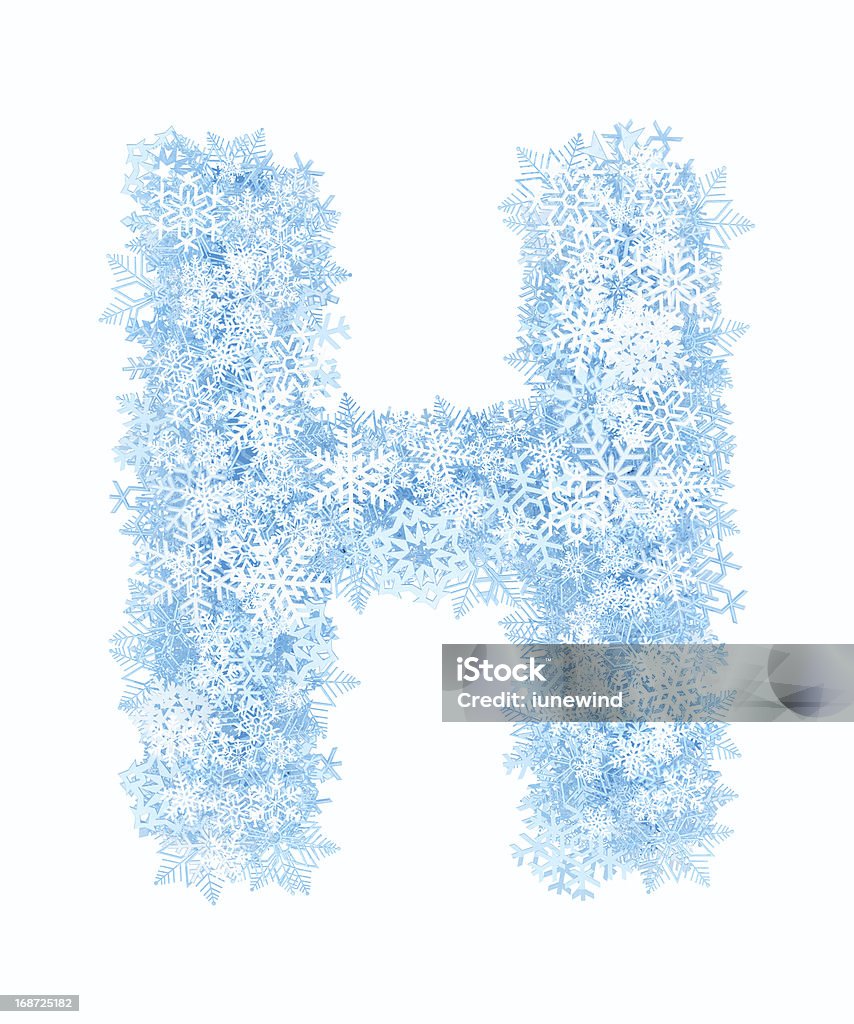 Letter H, frosty snowflakes Letter H, frosty blue snowflakes alphabet on white background Alphabet Stock Photo