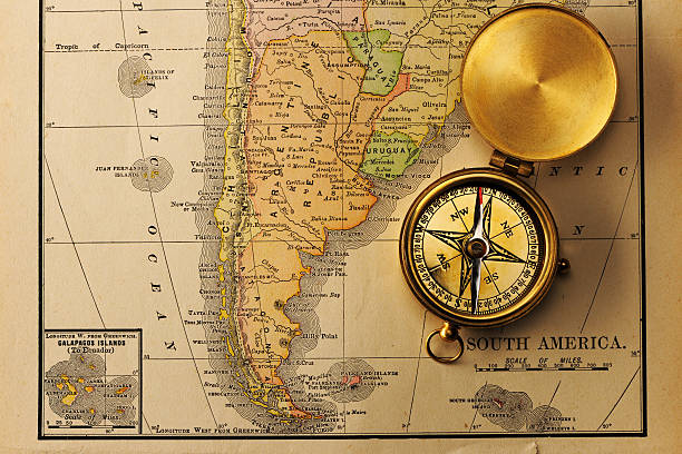 istock Antique compass over old XIX century map 168726610