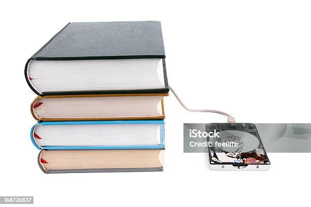 Data Basehard Disk And Book Stock Photo - Download Image Now - Book, Computer Part, Concepts