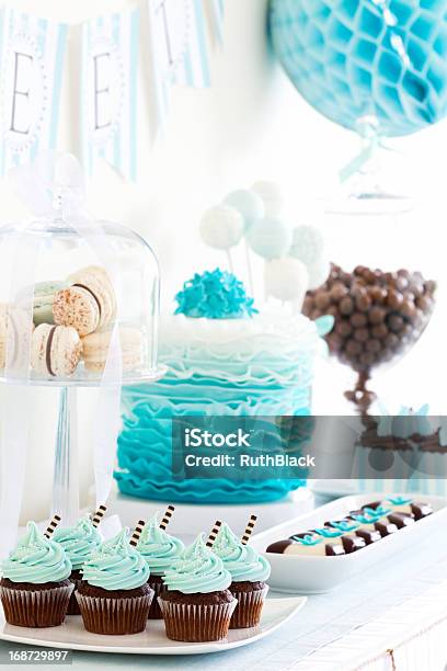 Dessert Table Stock Photo - Download Image Now - Baked, Blue, Buffet