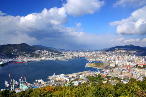 View of Nagasaki Bay, Japan.