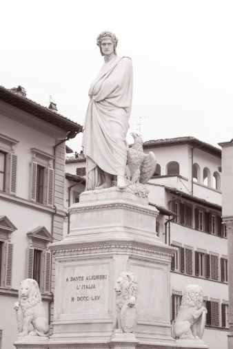 Dante Statue (1865)  in  Piazza di Santa Croce Square, Florence; Italy by Pazzi