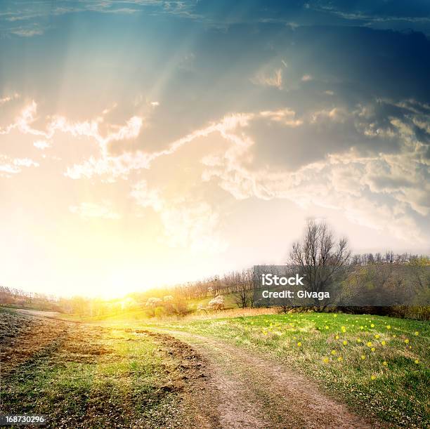 Sunset Stock Photo - Download Image Now - Footpath, Sun, Green Color