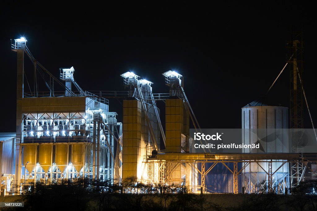 Chemical Factory at Night Chemical Factory at Night with Dark Black sky. Power Station Stock Photo