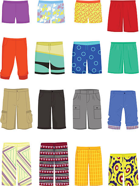 ilustraciones, imágenes clip art, dibujos animados e iconos de stock de hombre pantalones cortos - swimming trunks illustrations