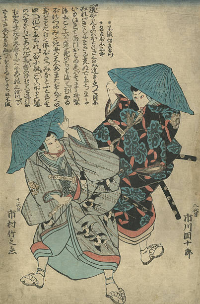 ilustrações, clipart, desenhos animados e ícones de vintage xiolográfica em japonês estampa de atores - kabuki color image japan japanese culture