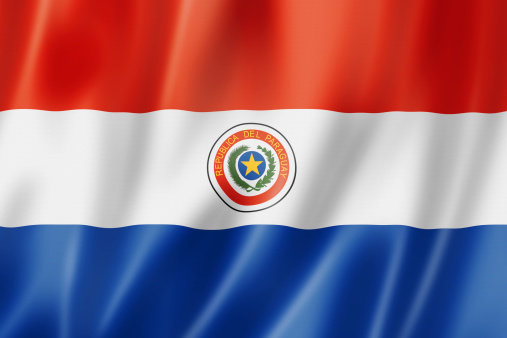 Paraguay flag, three dimensional render, satin texture