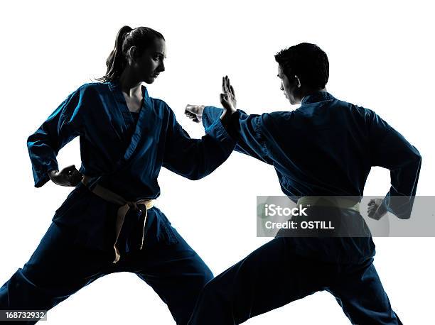 Karate Vietvodao Martial Arts Man Woman Couple Silhouette Stock Photo - Download Image Now