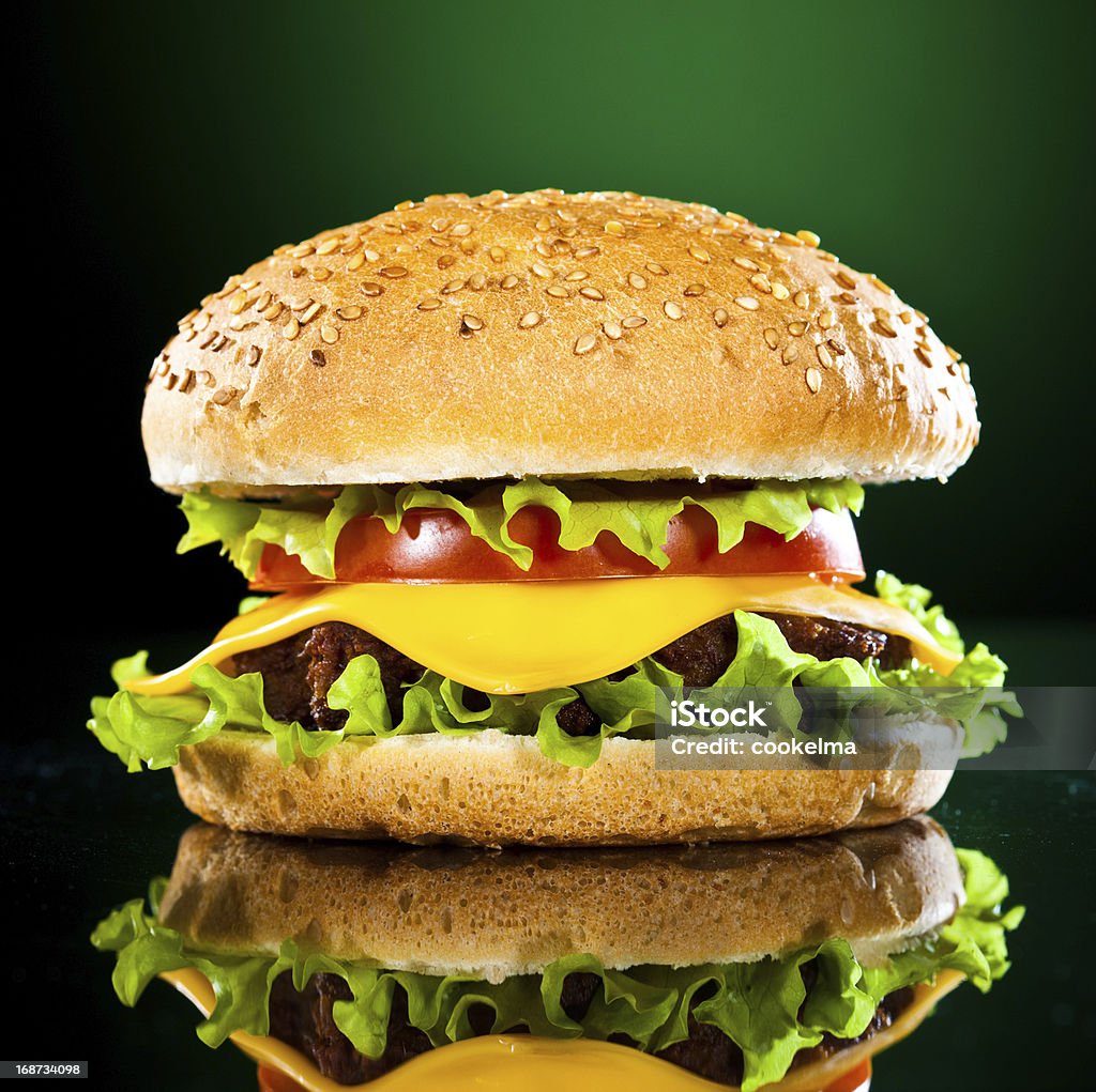 Wir bieten schmackhafte und köstliche hamburger auf eine dunkle green - Lizenzfrei Blatt - Pflanzenbestandteile Stock-Foto