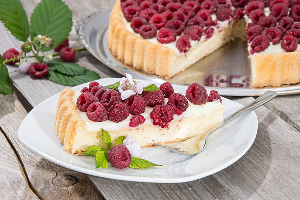 Plate with a piece of fresh Raspberry Tart