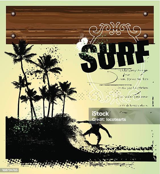 서핑 배경 특약 및 팜스 고풍스런에 대한 스톡 벡터 아트 및 기타 이미지 - 고풍스런, 나무, 놀기