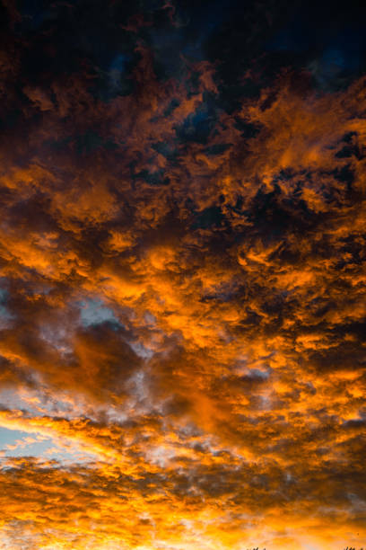 istock Dramatic sunset or sunrise sky background, red clouds like fire in sky 1687350859