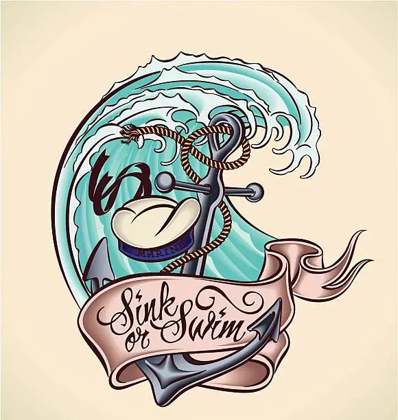 Vector illustration of Sink or Swim - tattoo design