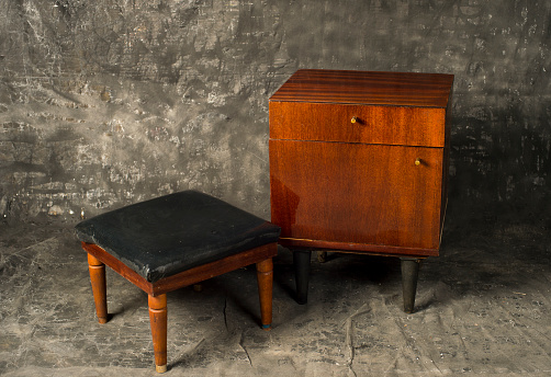 old vintage wooden furniture and bedside tables