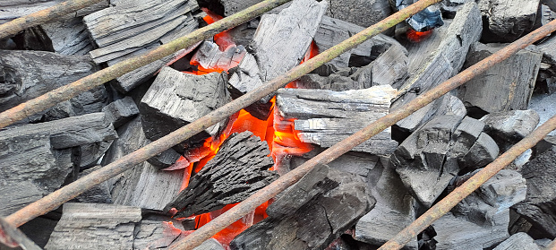 Flaming Charcoal. Red hot burning charcoal.