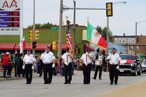 Milwaukee, Wisconsin USA - September 16th, 2023: Latino American, Hispanic American and Mexican American families held their annual Mexico Independence Day parade.