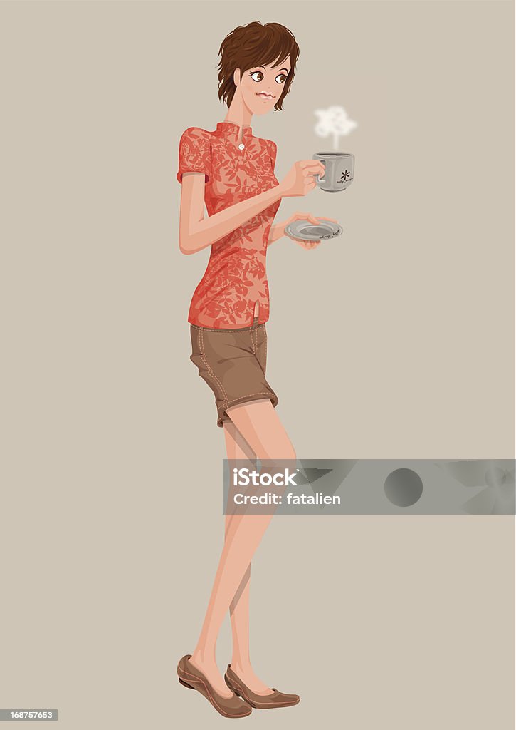 Cinese ragazza con una tazza di caffè. - arte vettoriale royalty-free di Adolescente
