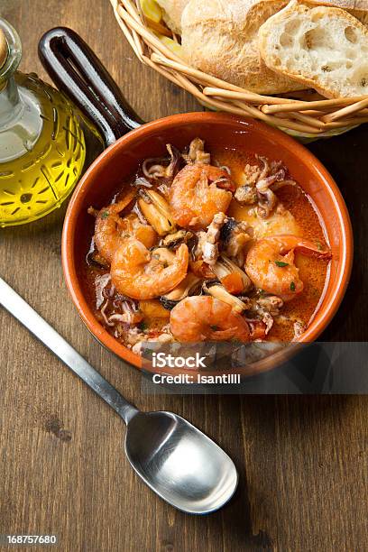 Seafood Soup Stock Photo - Download Image Now - Basil, Bread, Crustacean