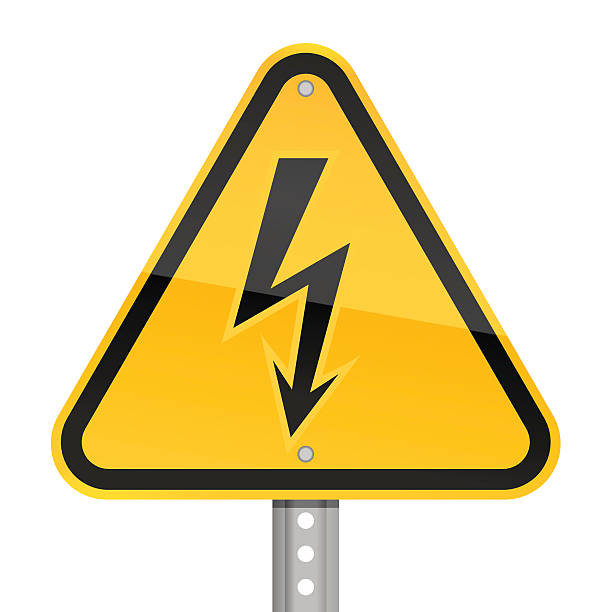 istock Warning triangle yellow road sign black lightning pictogram white background 168759796