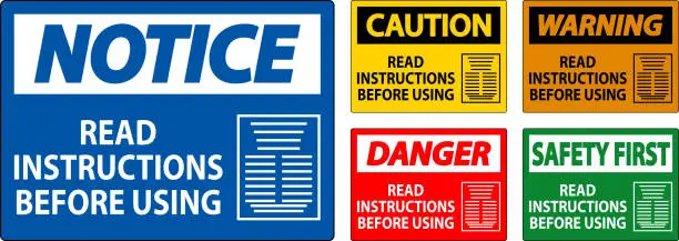 Vector illustration of Caution Machine Sign Read Instructions Before Using