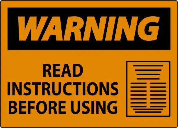 Vector illustration of Warning Machine Sign Read Instructions Before Using
