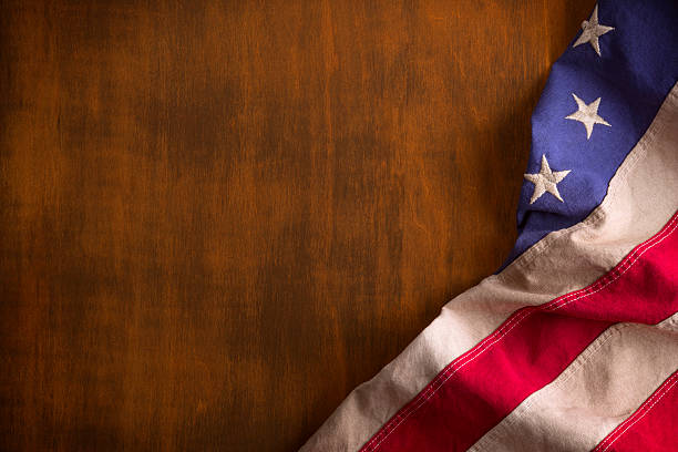 Betsy Ross Flag on Rustic Wood Background