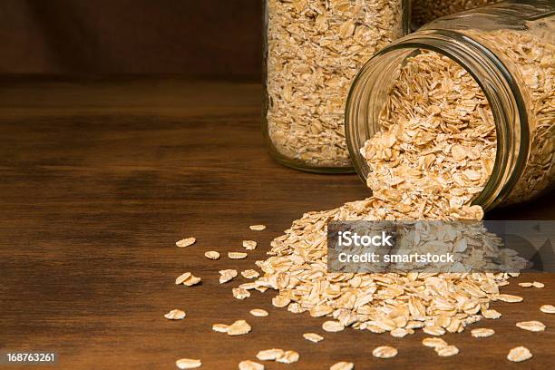 Glass Canning Jars With Rolled Oats Stock Photo - Download Image Now - Breakfast, Breakfast Cereal, Brown