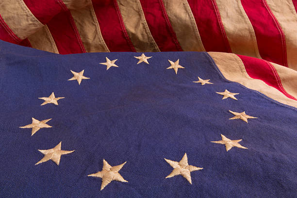 Detail of Betsy Ross Flag With Thirteen Stars and Stripes stock photo