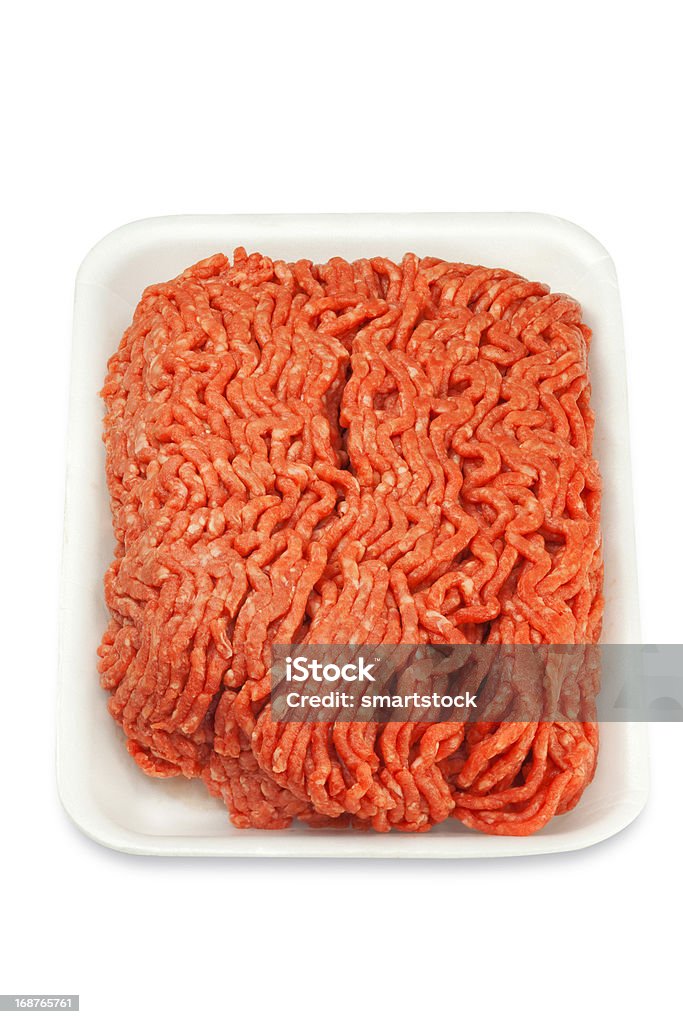 Raw carne picada en una bandeja de blanco - Foto de stock de Bandeja libre de derechos