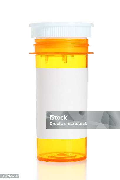 Prescrizione Bottiglia Con Etichetta Vuota - Fotografie stock e altre immagini di Flacone di pillole - Flacone di pillole, Aperto, Vuoto