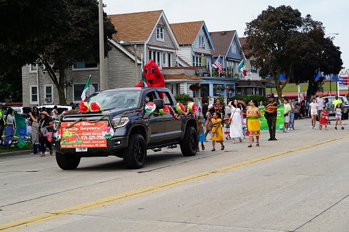Milwaukee, Wisconsin USA - September 16th, 2023: Latino American, Hispanic American and Mexican American families held their annual Mexico Independence Day parade.