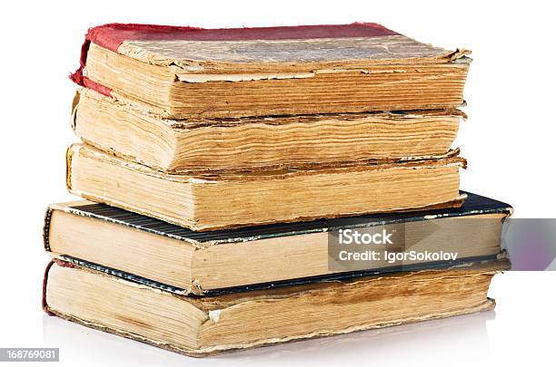 Pile Of Old Books Isolated On White Stock Photo - Download Image Now - Ancient, Antique, Archival
