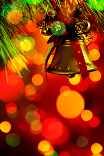 Little golden bell for Christmas decorations. still life