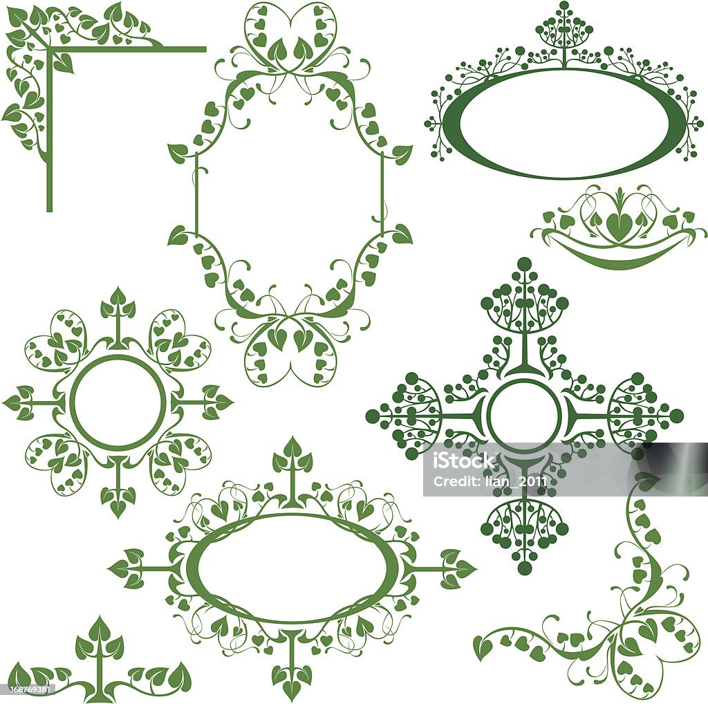 Set di elementi floreali, angoli, ovale, circonferenza, vignette - arte vettoriale royalty-free di Angolo - Forma