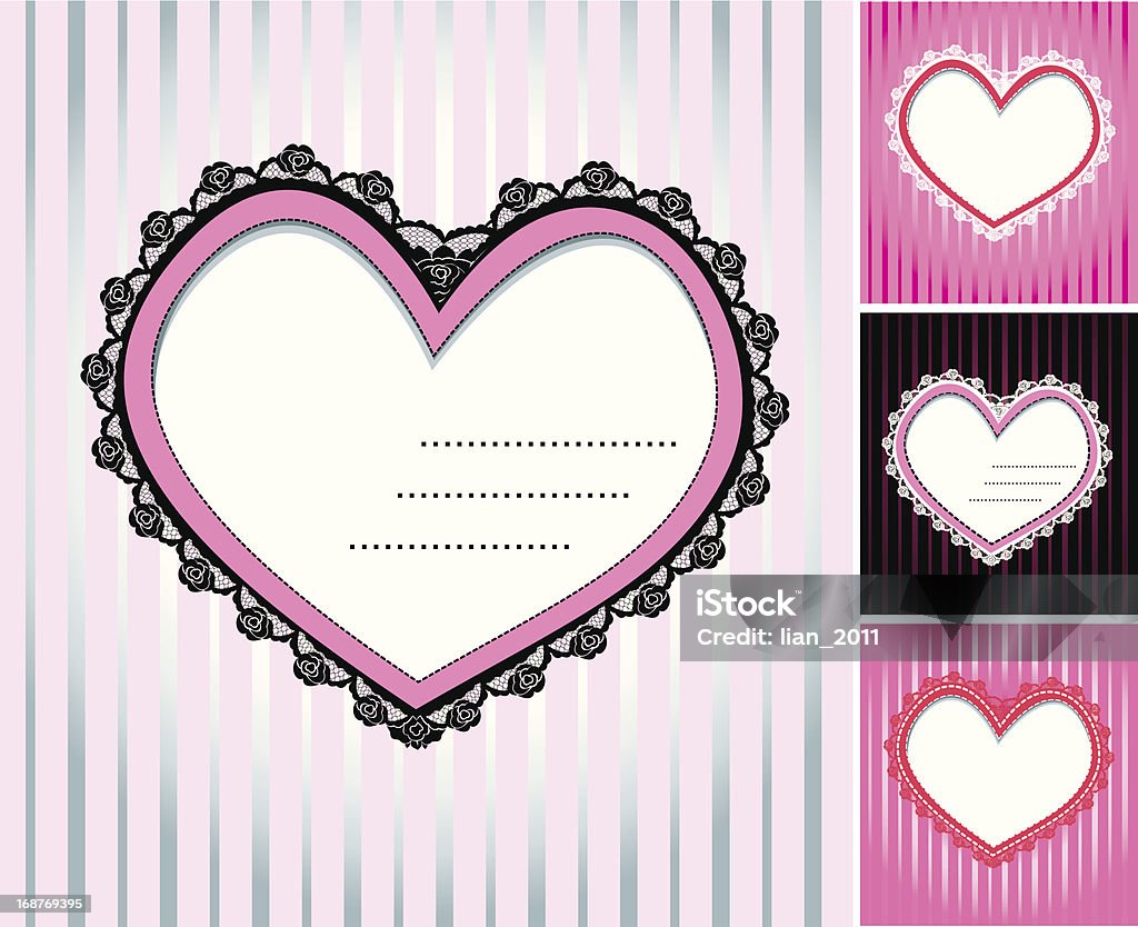 Conjunto de corações forma de renda Naperão sobre fundo de riscas - Royalty-free Cartão do Dia dos Namorados arte vetorial