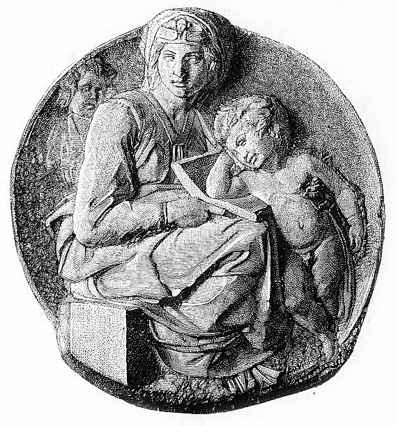Virgin Mary with child by Michelangelo Virgin Mary with child by Michelangelo michelangelo stock illustrations