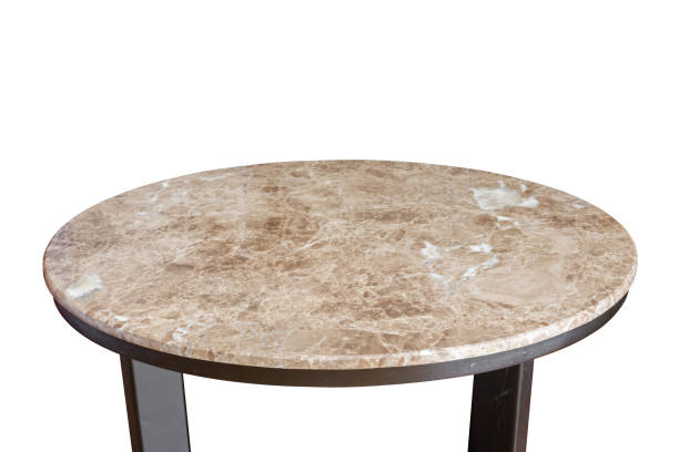 istock Marble stone table top isolated on white background for product display 1687706591