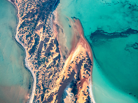 Abstract aerial view of remote coastline in  Francois Peron National Park Shark Bay Western Australia